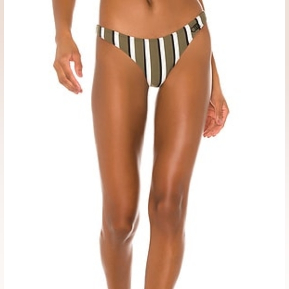 NWT SOLID & STRIPED Rachel Bikini Bottom - Olive/Cream/Black Stripe XL - Picture 1 of 7